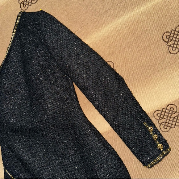 Zara NWT! Black/Gold Asymmetric Textured Shoulder Pad Mini Dress Size S - Picture 6 of 15